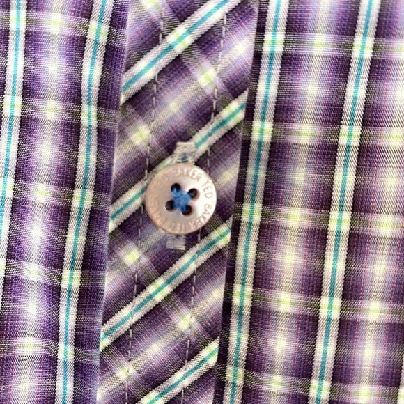 TED BAKER Shirt Mens Size Large Purple Plaid Check Long Sleeve Button Front - Picture 3 of 4